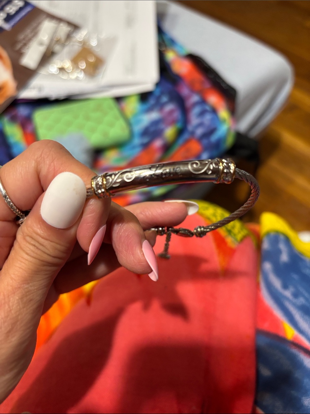 Brighton Silver-Tone Engraved Rope Bracelet - Pink Accents